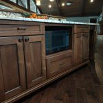 wooden kitchen counter with hand turned custom furniture legs