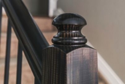 Round black wooden cap for staircase post