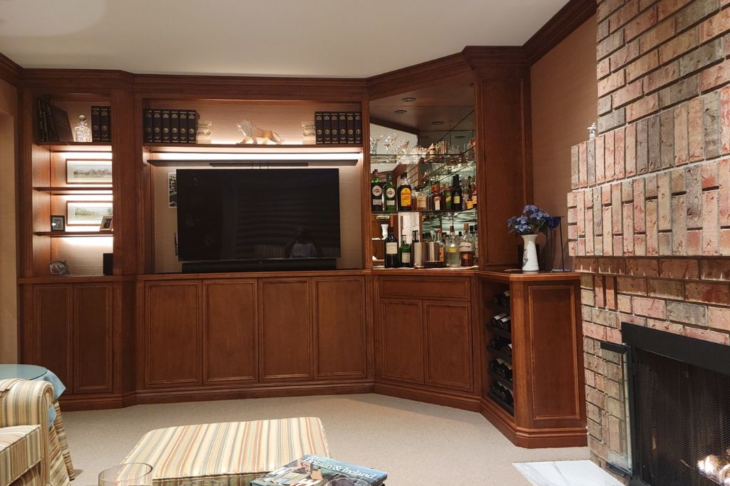 Corner cabinet basement bar ideas